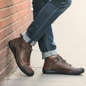 Sport Mens Brown Soft Leather Ankle Casual Shoes Slip On Size 44